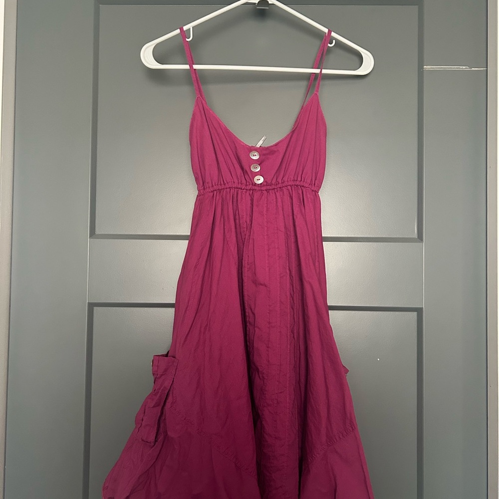 Magenta Sleeveless Dress with Button Detail